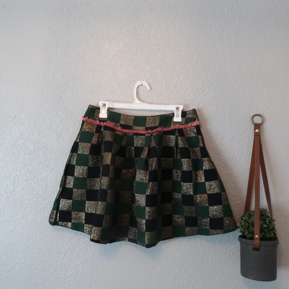 LA REINE GREEN+GOLD CHECKERED SKIRT SIZE Lโฆ - Picture 2 of 5
